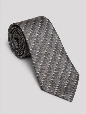 Dockers Khakis Silk Tie Gray Geometric Pattern Made in USA Necktie